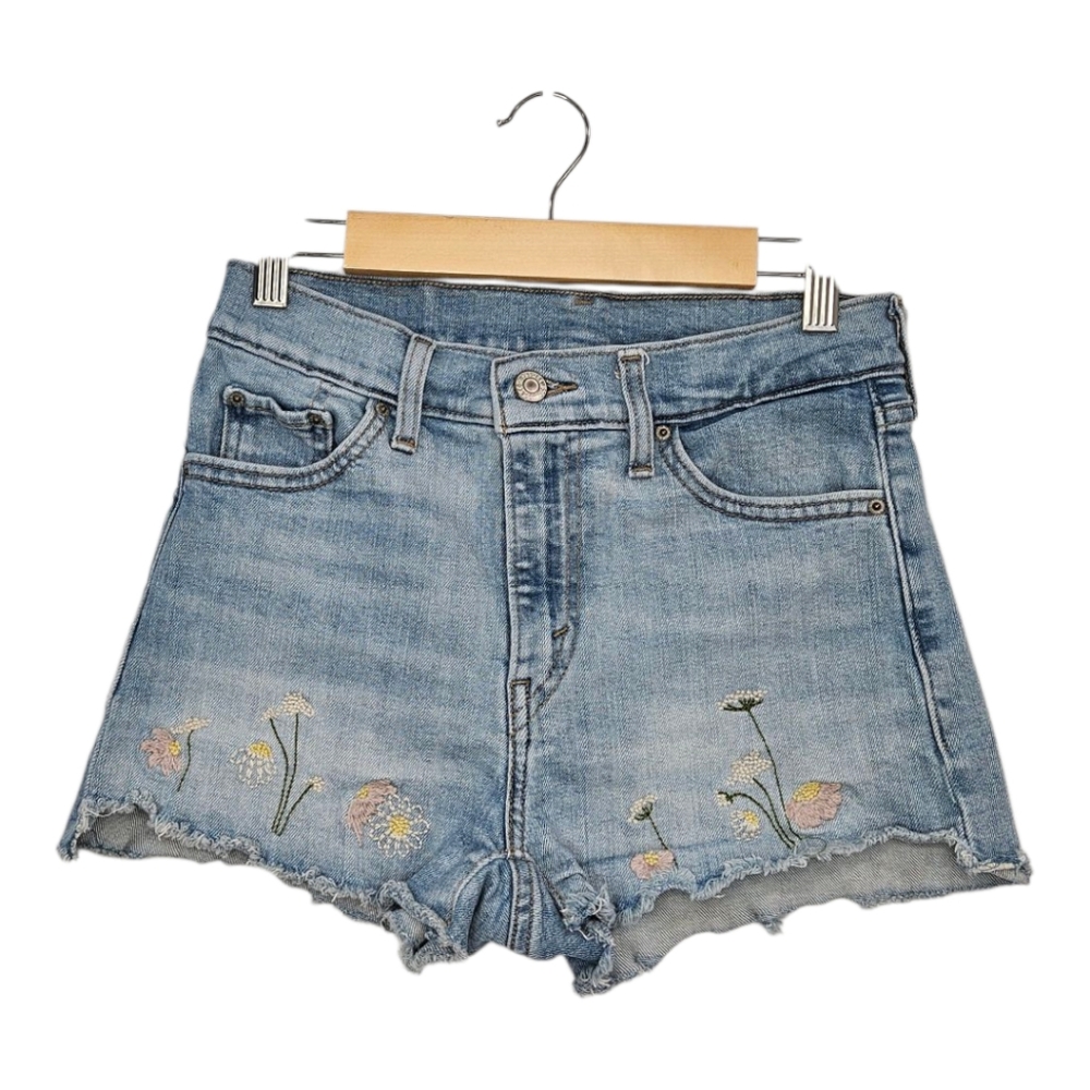 Levi's Cut Off Floral Fairy Boho Botanical Embroidered Shorts Size 26